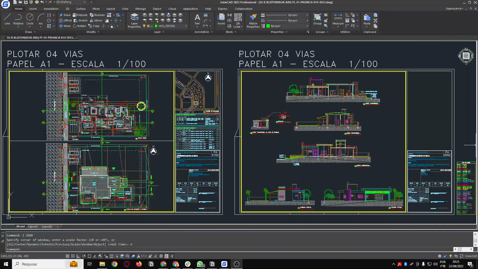 GstarCAD rodando com um projeto de arquitetura aberto