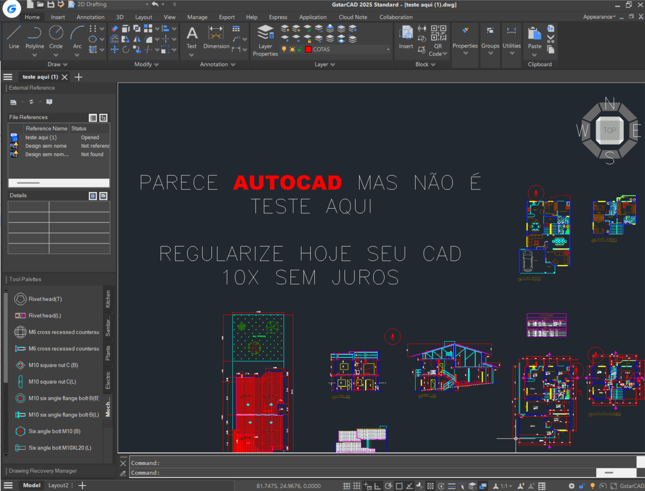 GstarCAD 2025 em funcionamento mostrando projetos CAD